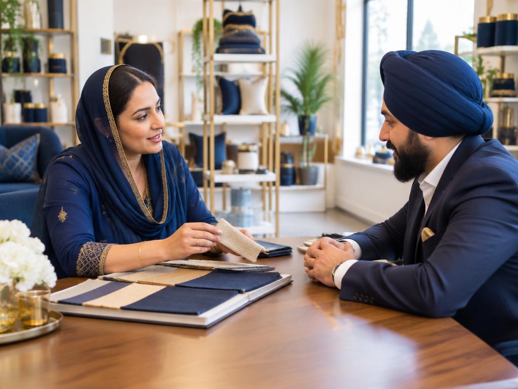 Illustrative image of Sikh entrepreneurs discussing a business idea